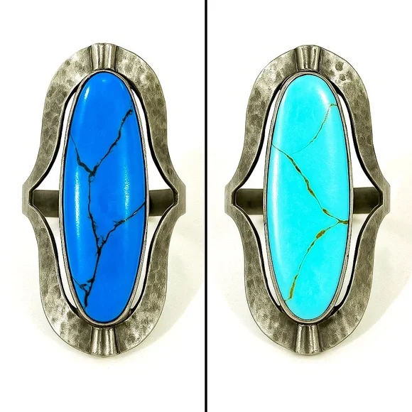 RARE VTG Reversible Artisan Ring, Tibetan Silver,Dual Turquoise Cabochons, Sz 9 - Picture 1 of 11